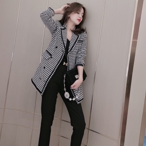 샤넬 CHANEL 2020 SS 체크무늬 밍크퍼모직 여성 자켓