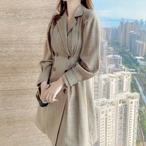 디올 DIOR 2020 SS 퍼프소매 체크무늬 여성 원피스