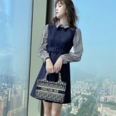 디올 DIOR 2020 SS 체크 카라 투톤 벨트장식 여성 원피스