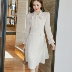 샤넬 CHANEL 2020 SS 시스루 투톤 리본 여성 원피스