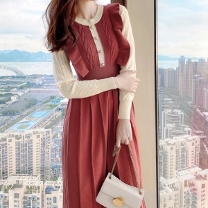 샤넬 CHANEL 2020 SS 프릴 니트 투톤 여성 원피스