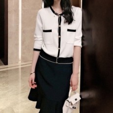 샤넬 CHANEL 2020 SS 프릴 니트 투톤 여성 원피스