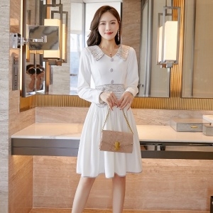 샤넬 CHANEL 2020 SS 투톤 카라 러플 여성 원피스
