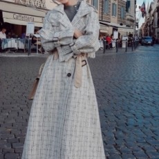 샤넬 CHANEL 2020 SS 체크 태슬장식 벨트 여성 롱 코트