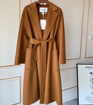 막스마라 MAXMARA 2020 SS 100% 캐시미어 포켓 벨트 딥카멜 여성 롱코트 미러급