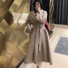 막스마라 MAXMARA 2020 SS 100% 캐시미어 포켓 벨트 그레이베이지 여성 롱코트 미러급