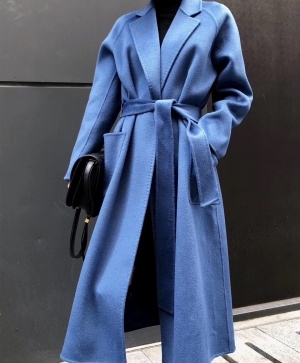 막스마라 MAXMARA 2020 SS 100% 캐시미어 포켓 벨트 블루 여성 롱코트 미러급