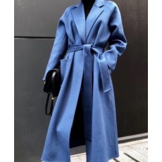 막스마라 MAXMARA 2020 SS 100% 캐시미어 포켓 벨트 블루 여성 롱코트 미러급