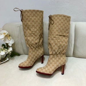 구찌 GUCCI 2020 SS GG 퍼프 끈리본 여성 롱부츠