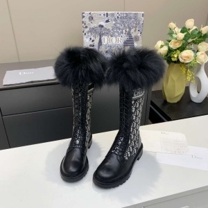 디올 DIOR 2020 SS 로고 자수 여우퍼 여성 롱부츠