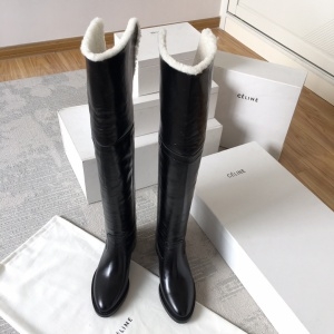 셀린느 CELINE 2020 SS 레더 블랙 양털 여성 롱부츠