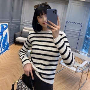 디올 DIOR 2020 SS 스트라이프 단추장식 라운드넥 여성 니트