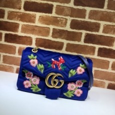 구찌 GUCCI 2020 GG 플라워 자수 벨벳 블루 숄더백 443496 커스텀급