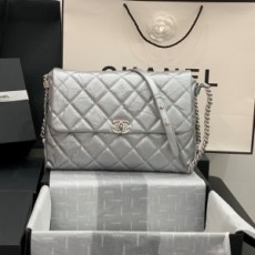 샤넬 CHANEL 2020 카프스킨 빈티지 퀄팅 실버 체인 크로스백 91976 커스텀급