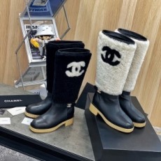 샤넬 CHANEL 2020 투톤 CC로고 양털안감 여성 롱부츠 커스텀급