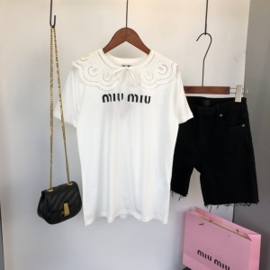 미우미우 MIUMIU 2021 레이스 리본 여성 반팔티 커스텀급