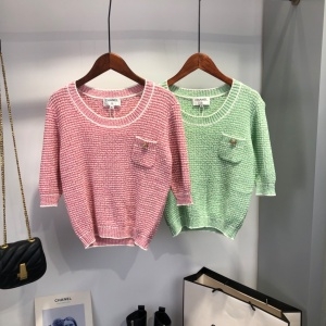 샤넬 CHANEL 2021 스트라이프 여성 니트 반팔티 커스텀급