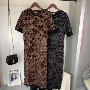 펜디 FENDI 2021 F로고 여성 니트 반팔 원피스 커스텀급