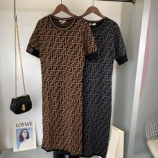 펜디 FENDI 2021 F로고 여성 니트 반팔 원피스 커스텀급