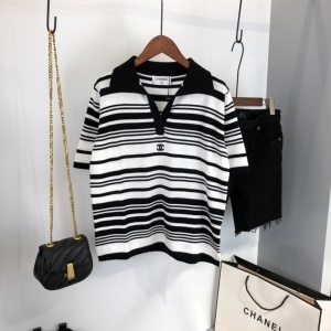 샤넬 CHANEL 2021 SS 스트라이프 로고 여성 니트 상의 커스텀급