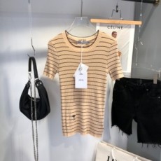 디올 DIOR 2021 SS 스트라이프 자수로고 여성 니트 반팔티 커스텀급