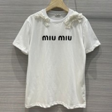 미우미우 MOUMIU 2021 SS 진주리본 로고 여성 반팔티 커스텀급