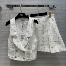 샤넬 CHANEL 2021 SS 트위드 조끼 스커트 여성 세트 커스텀급