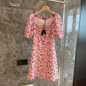 미우미우 MIUMIU 2021 SS 플라워 리본 퍼프소매 여성 원피스 커스텀급
