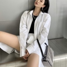 알렉산더왕 ALEXANDER WANG 2021 SS 스트라이프 카라 롱셔츠 반바지 여성 세트 커스텀급