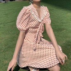 미우미우 MIUMIU 2021 SS 레이스 프릴 카라 여성 원피스 커스텀급