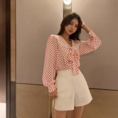 미우미우 MIUMIU 2021 SS 레이스 프릴 카라 여성 블라우스 커스텀급