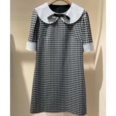 미우미우 MIUMIU 2021 SS 체크 카라 리본 여성 원피스 커스텀급