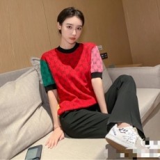 구찌 GUCCI 2021 SS GG로고 투톤 니트 여성 반팔티 커스텀급