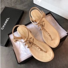 샤넬 CHANEL 2021 SS CC로고 퀄팅 체인 여성 쪼리 샌들 베이지 커스텀급