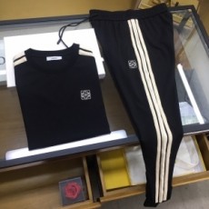 로에베 LOEWE 2021 SS 캐릭터 로고 자수 삼선 라인 남성 반팔티 바지 세트 커스텀급
