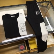 로에베 LOEWE 2021 SS 캐릭터 로고 자수 패치 투톤 남성 반팔티 바지 세트 커스텀급