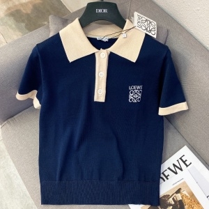 로에베 LOEWE 2021 SS 로고 카라 니트 투톤 여성 반팔티 커스텀급