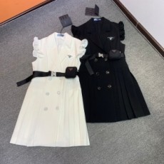 프라다 PRADA 2021 SS 삼각로고 프릴 벨트 여성 원피스 커스텀급
