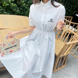 발렌시아가 BALENCIAGA 2021 SS 로고 카라 포켓 여성 원피스 화이트 커스텀급