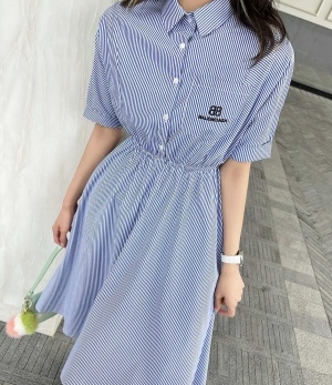 발렌시아가 BALENCIAGA 2021 SS 로고 카라 스트라이프 포켓 여성 원피스 커스텀급