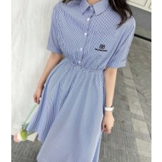 발렌시아가 BALENCIAGA 2021 SS 로고 카라 스트라이프 포켓 여성 원피스 커스텀급