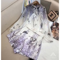 짐머만 ZIMMERMANN 2021 SS 캐릭터 프린트 나비 블라우스 반바지 여성 세트 커스텀급