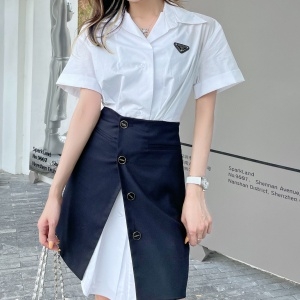 프라다 PRADA 2021 SS 카라 삼각로고 롱셔츠 스커트 여성 세트 커스텀급