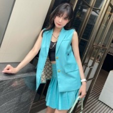 셀린느 CELINE 2021 SS 로고 포켓 자켓조끼 주름치마 여성 세트 커스텀급