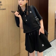 샤넬 CHANEL 2021 SS CC로고 카라 반팔티 반바지 여성 세트 커스텀급