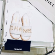 샤넬 CHANEL 2021 SS 체인 로고 트위드 화이트 여성 슬리퍼 샌들 커스텀급
