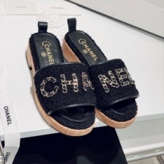 샤넬 CHANEL 2021 SS 체인 로고 트위드 블랙 여성 슬리퍼 샌들 커스텀급