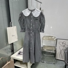 미우미우 MIUMIU 2021 SS 체크무늬 카라 퍼프소매 여성 원피스 커스텀급