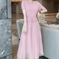 미우미우 MIUMIU 2021 SS 투톤 프릴 진주장식 여성 원피스 커스텀급