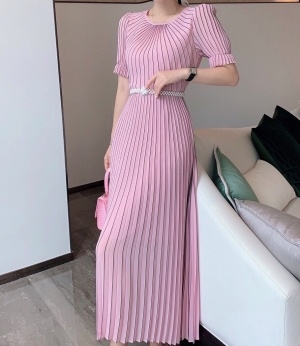 미우미우 MIUMIU 2021 SS 스트라이프 진주벨트 여성 원피스 커스텀급